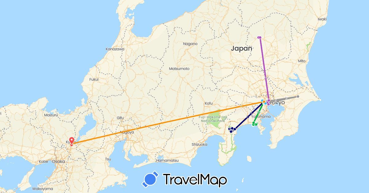 TravelMap itinerary: driving, bus, plane, cycling, train, hiking, boat, hitchhiking in Japan (Asia)